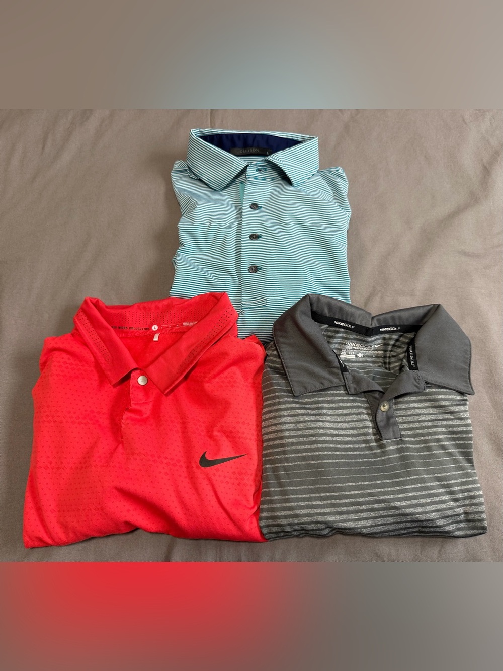 Mixed Lot Of 3 Golf Polos Greyson Nike & Tiger Woods Dri Fit Men’s Size Large